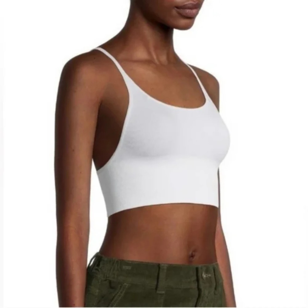 Free People NWT Andi Square Neck Seamless Cropped Tank Top White Large New